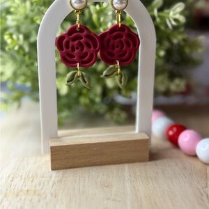 Elegant Red Rose Earrings